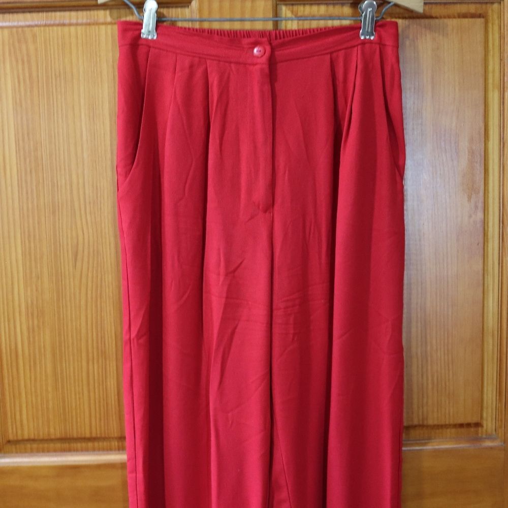Taurus II Vintage 80s Red Black Trim Pantsuit Womens 10 Retro Power Suit Set - Picture 13 of 16